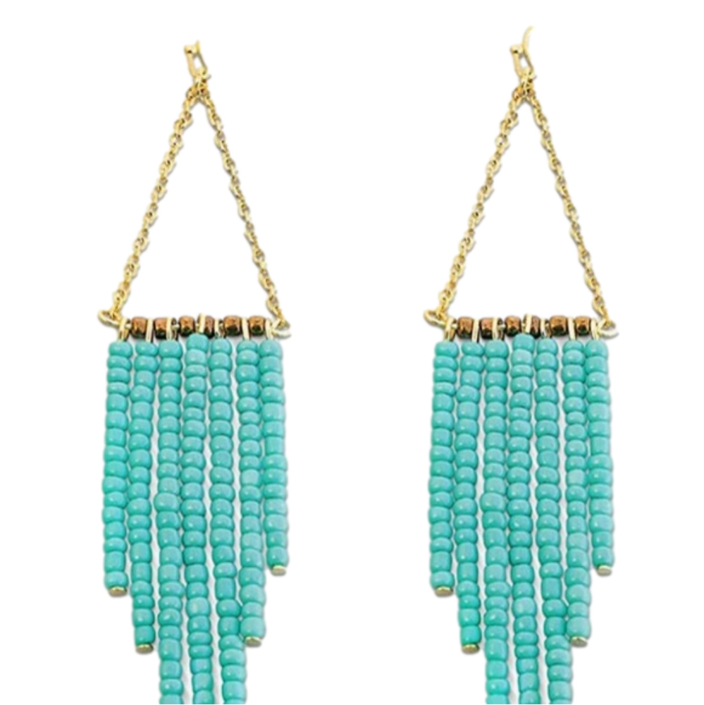Gold Waterfall Turquoise 14k Gold French Hook Bohemian Earrings for Women